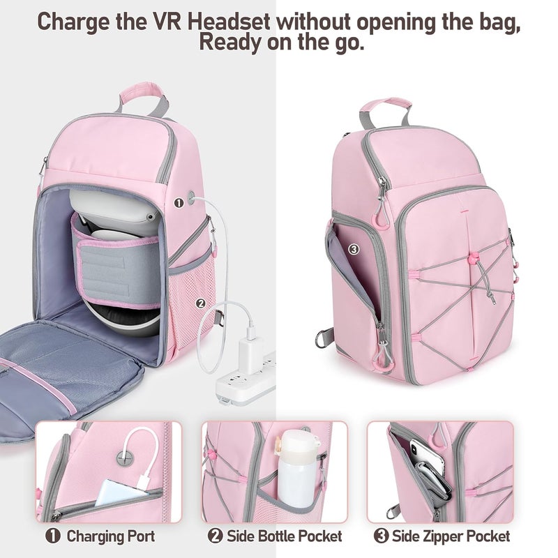 PGmoon Carrying Case Compatible with Oculus Meta Quest 2/Quest 3/Quest 3S/VR Elite Strap, Travel Storage Bag Backpack with Separate Room for Touch Controllers and Multi-Pockets (Patent Design) - Image 4